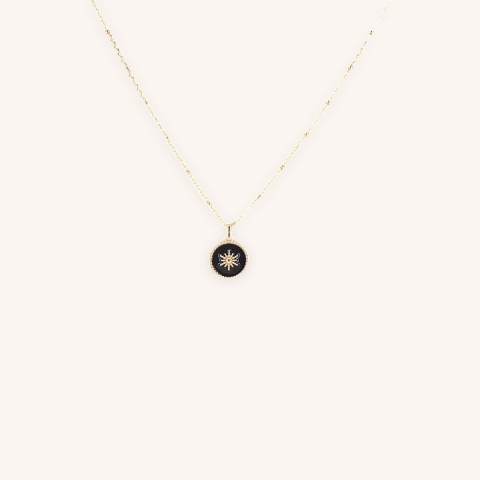 Collier soleil émaillé noir plaqué or - Pomme Cannelle