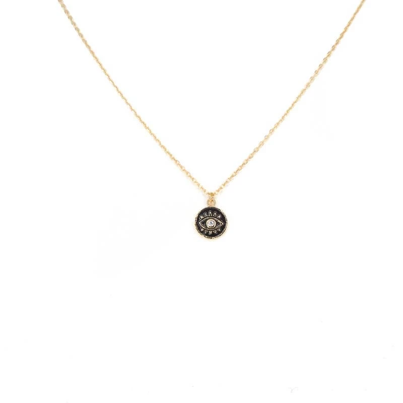 Black enamelled eye gold necklace - Pomme Cannelle