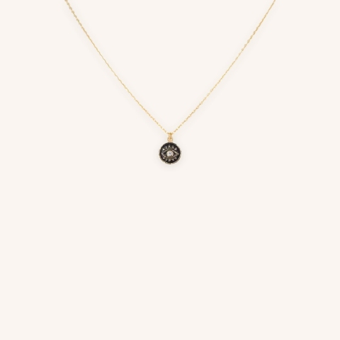 Black enamelled eye gold necklace - Pomme Cannelle