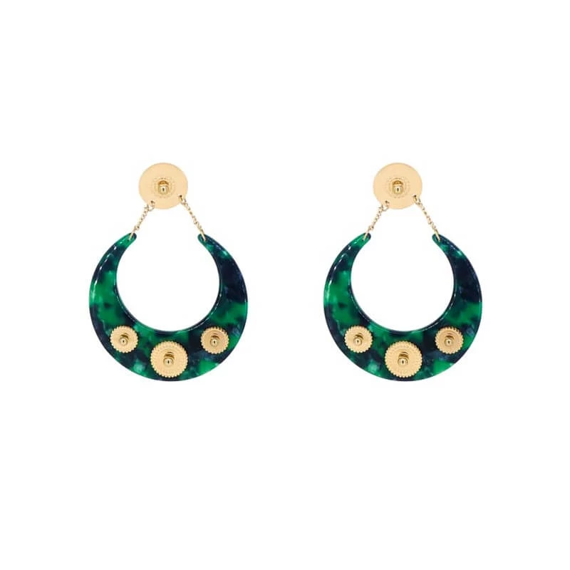 Green steel acetate moon earrings - Zag Bijoux