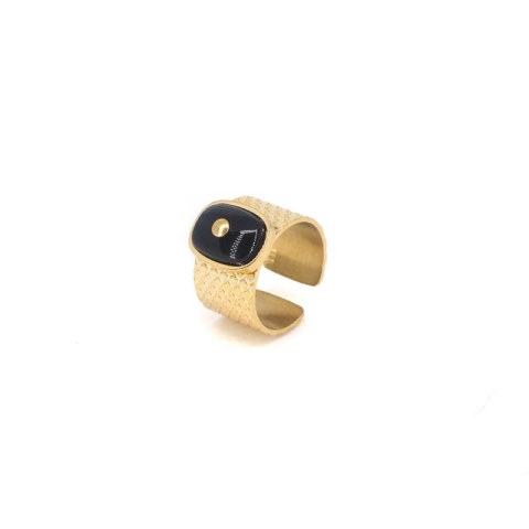Bague jonc stone onyx en acier jaune - Zag Bijoux