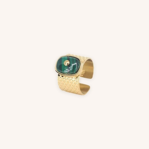 Bague jonc stone malachite en acier jaune - Zag Bijoux