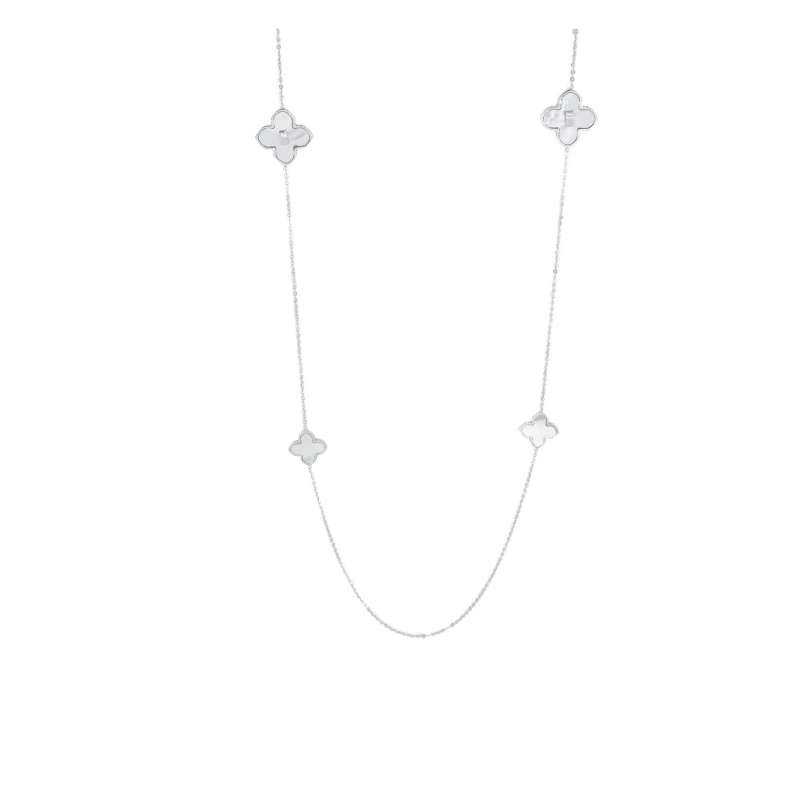 Pearly clover silver long necklace - Zag Bijoux Pearly clover silver long necklace - Zag Bijoux