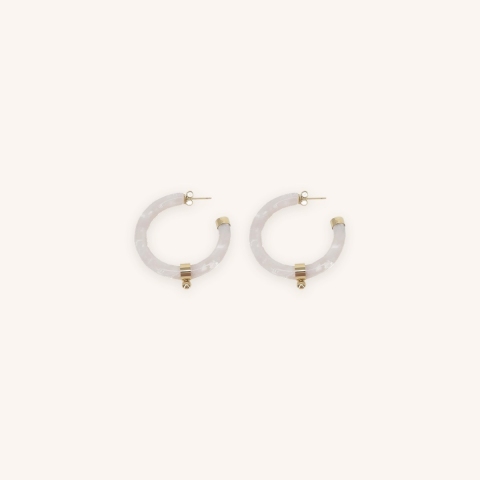 White acetate ball gold hoop earrings - Zag Bijoux