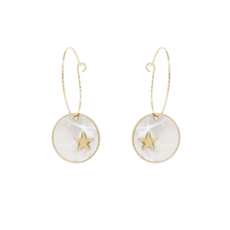 Pearly star pastille gold hoop earrings - Zag Bijoux