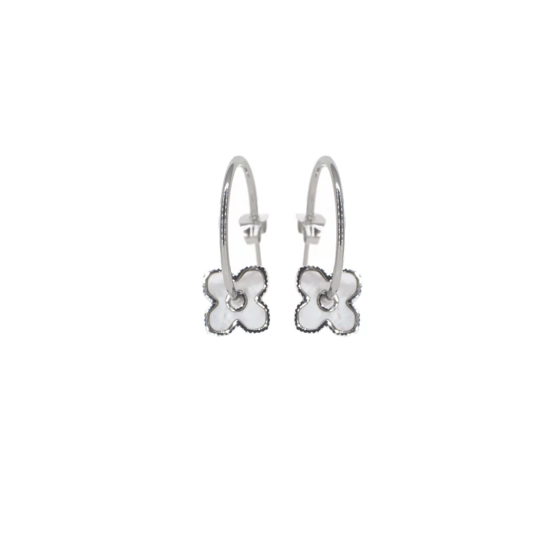 Pearly clover silver hoop earrings - Zag Bijoux Pearly clover silver hoop earrings - Zag Bijoux