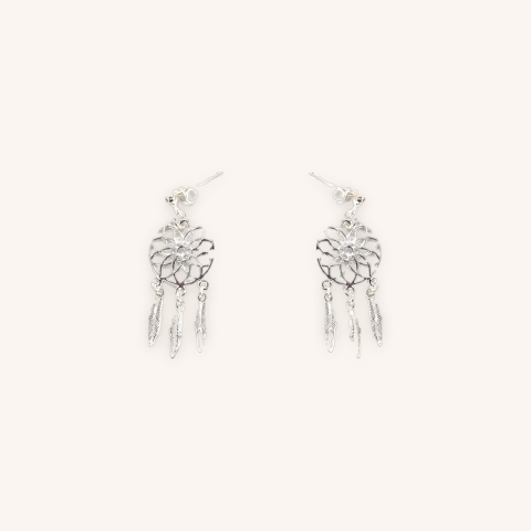 Boucles d'oreilles attrape rêve argent - Pomme Cannelle