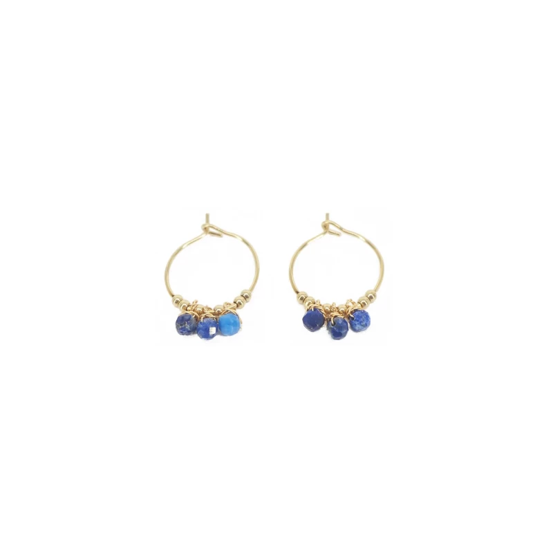 Boucles d'oreilles mini créoles lapis lazuli acier - Zag Bijoux