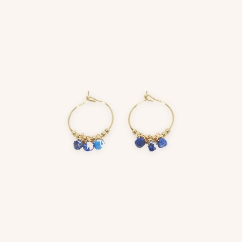 Boucles d'oreilles mini créoles lapis lazuli acier - Zag Bijoux