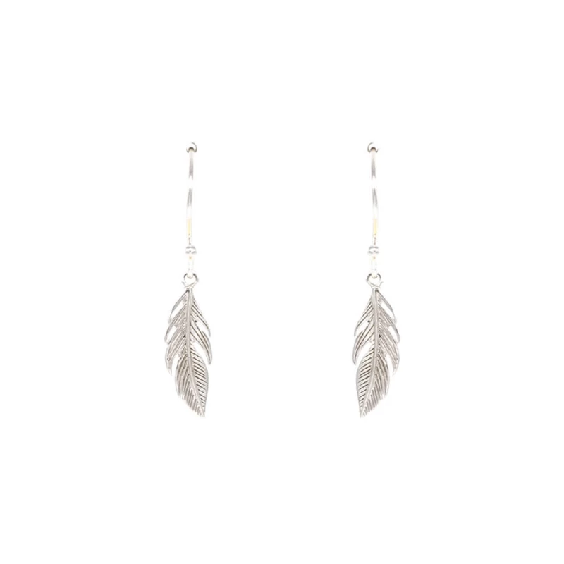 Long feather silver earrings - Pomme Cannelle
