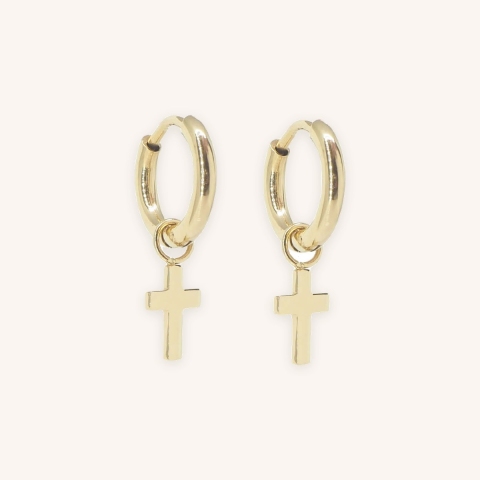 Mini cross gold hoop earrings - Zag Bijoux