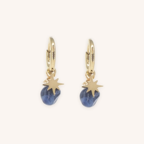 Lapis lazuli compass gold hoop earrings - Zag Bijoux