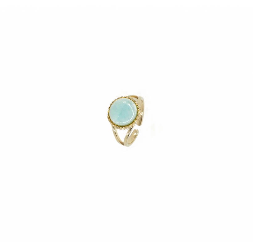 Bague pastille amazonite en acier en jaune - Zag Bijoux