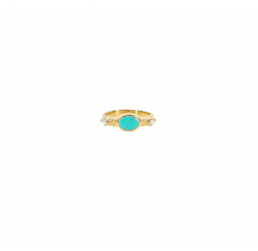 Bague ethnique chic turquoise PM en plaqué or - Canyon