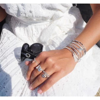 Double elastic pompom silver bracelet - Doriane bijoux