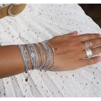 Bracelet multi-tours wavy gris beige - Doriane bijoux