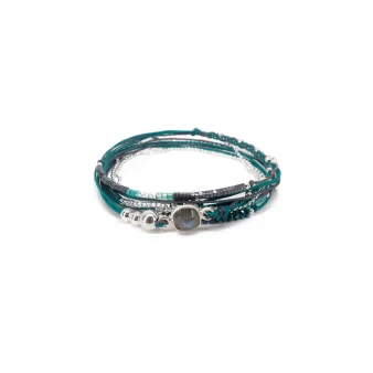 Bracelet multi-tours carré labradorite vert gris - Doriane bijoux
