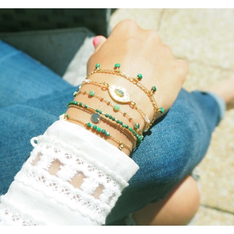 Bracelet perle malachite en acier jaune - Zag Bijoux