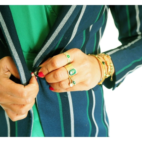 Bague jonc stone malachite en acier jaune - Zag Bijoux