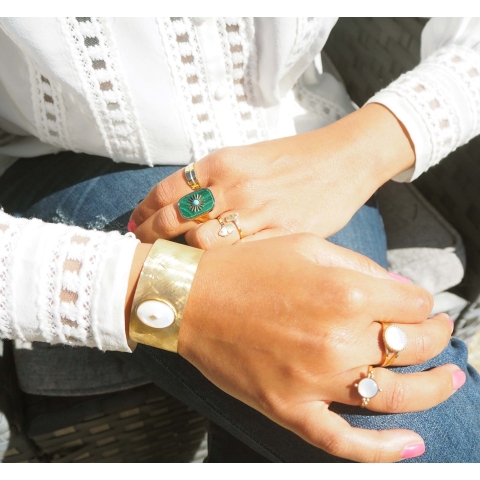 Compass mother of pearl silver ring - Zag Bijoux