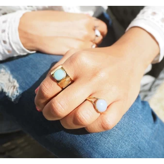 Precioso anillo abanico de acero y malaquita - Zag Bijoux
