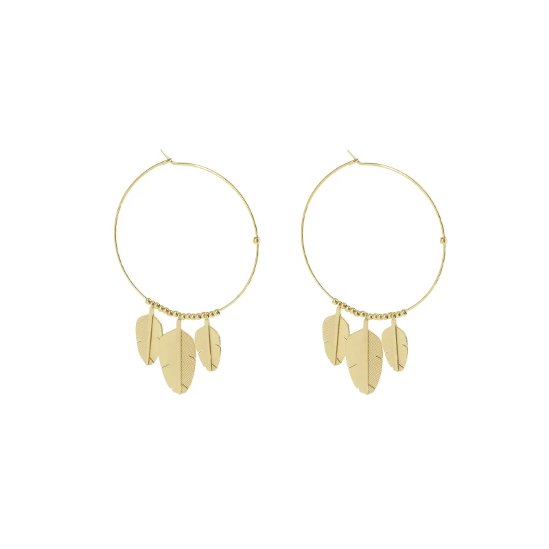 Multi-feather hoop earrings gold steel - Zag Bijoux