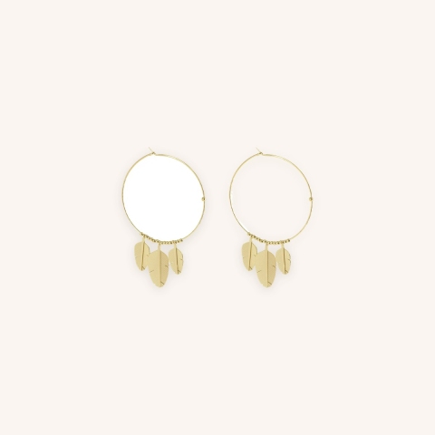 Boucles d'oreilles créoles multi plumes acier or - Zag Bijoux