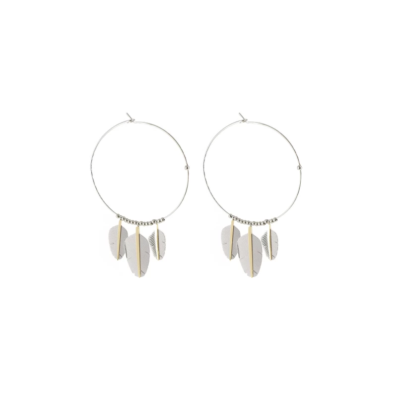 Multi-feather hoop earrings steel - Zag Bijoux