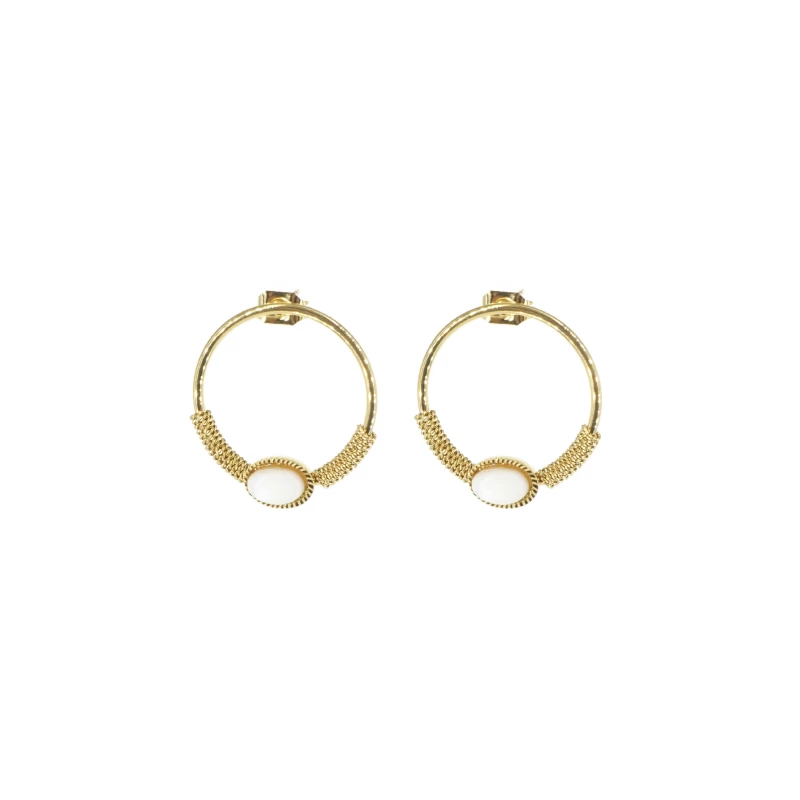 Boucles d'oreilles cercle stone blanc acier or - Zag Bijoux