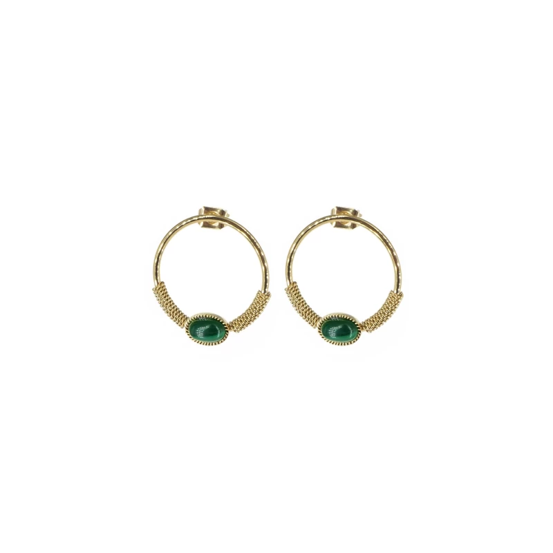 Boucles d'oreilles cercle stone verte en acier or - Zag Bijoux