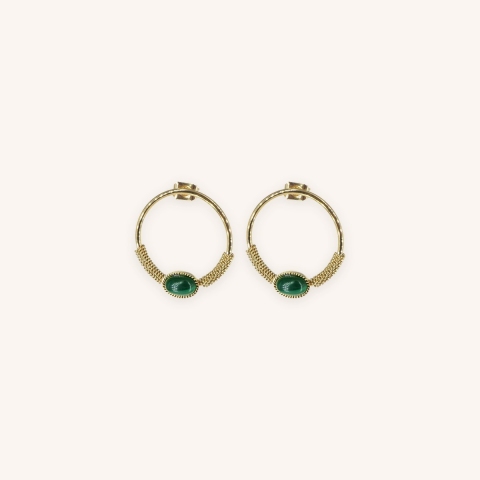 Boucles d'oreilles cercle stone verte en acier or - Zag Bijoux