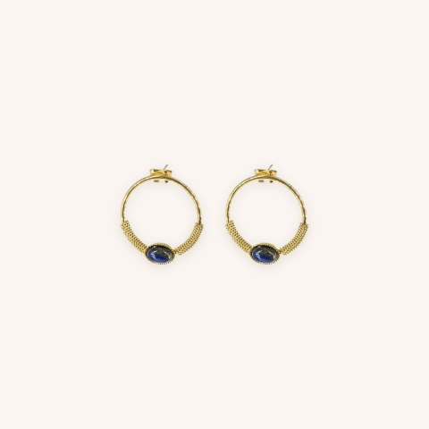 Circle stone earrings blue steel gold - Zag Bijoux