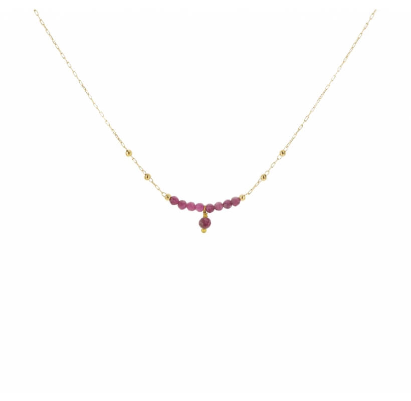 Collier pampille solo rubis indien acier or jaune - Zag Bijoux