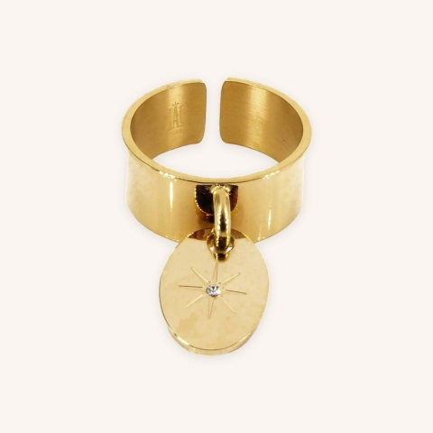 Bague pastille étoilée en acier or jaune - Zag Bijoux