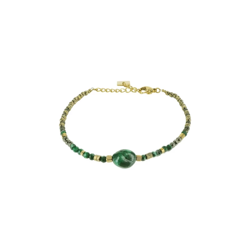 Malachite oval stone bracelet in gold steel - Zag Bijoux