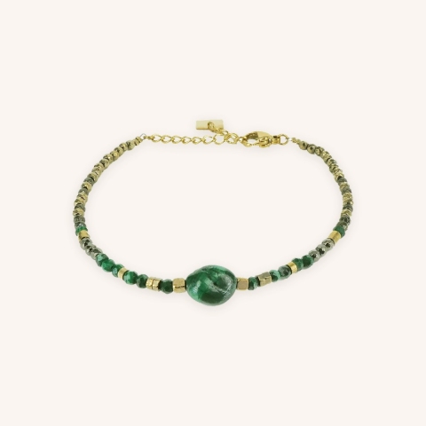 Bracelet stone ovale malachite en acier or jaune - Zag Bijoux