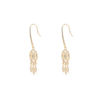 Dream catcher turquoise gold earrings - Pomme Cannelle