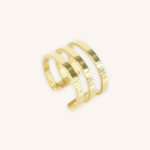 Bague d'oreille 3 rangs en acier or jaune - Zag Bijoux