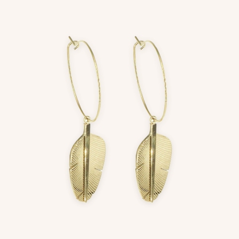 Gold steel feather hoop earrings - Zag Bijoux