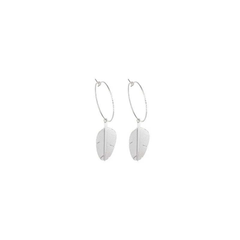 Silver steel feather hoop earrings - Zag Bijoux