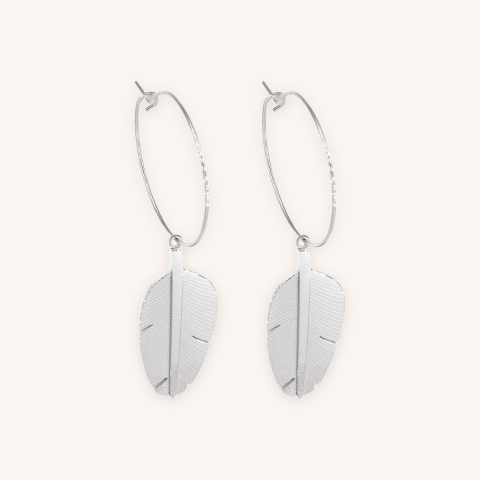Boucles d'oreilles créoles plume en acier - Zag Bijoux