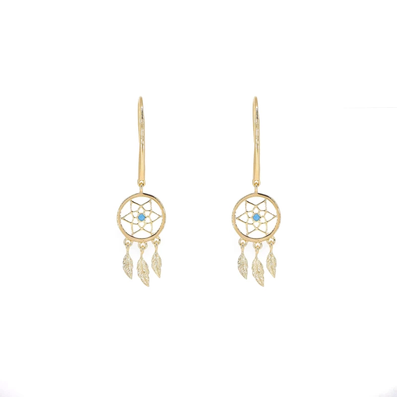 Dream catcher turquoise gold earrings - Pomme Cannelle