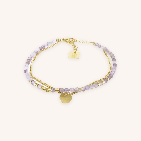 Stone amethyst pastille bracelet in gold steel - Zag Bijoux