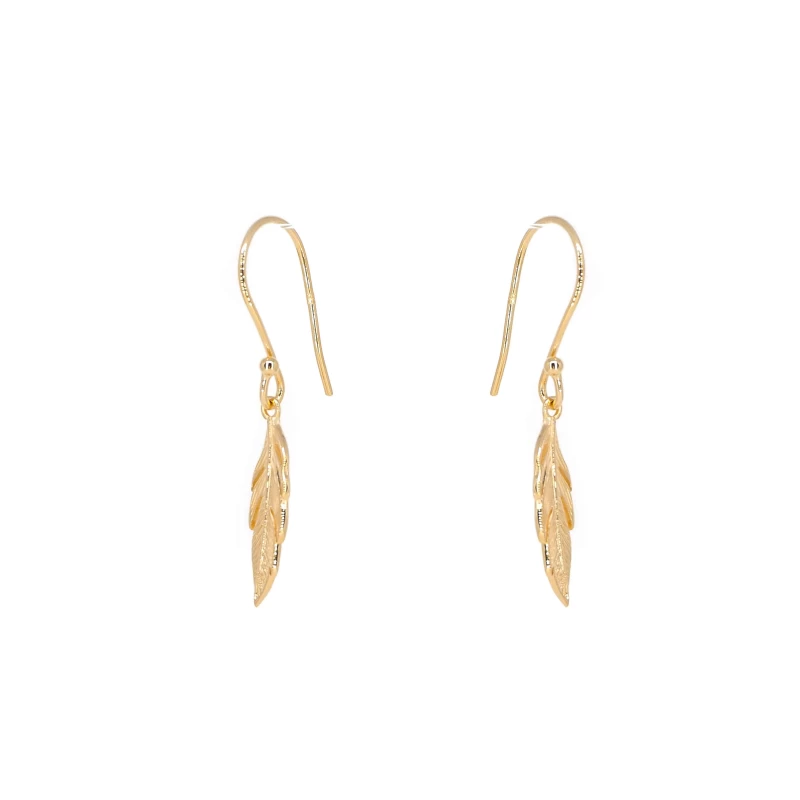 Long feather gold earrings - Pomme Cannelle