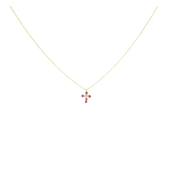 Collier mini croix rubis indien plaqué or - Lucky Team