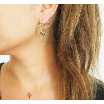 Collier mini croix rubis indien plaqué or - Lucky Team