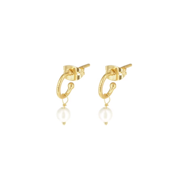 Gold pearl hoop earrings -...