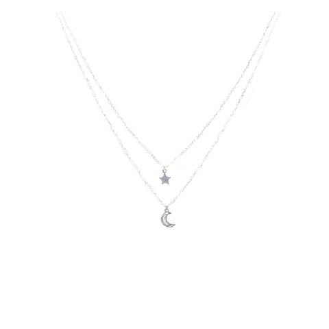 Double chain star moon necklace silver - Pomme Cannelle