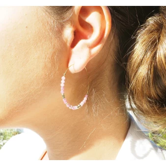 Boucles d'oreilles créoles amazonite acier or - Zag Bijoux