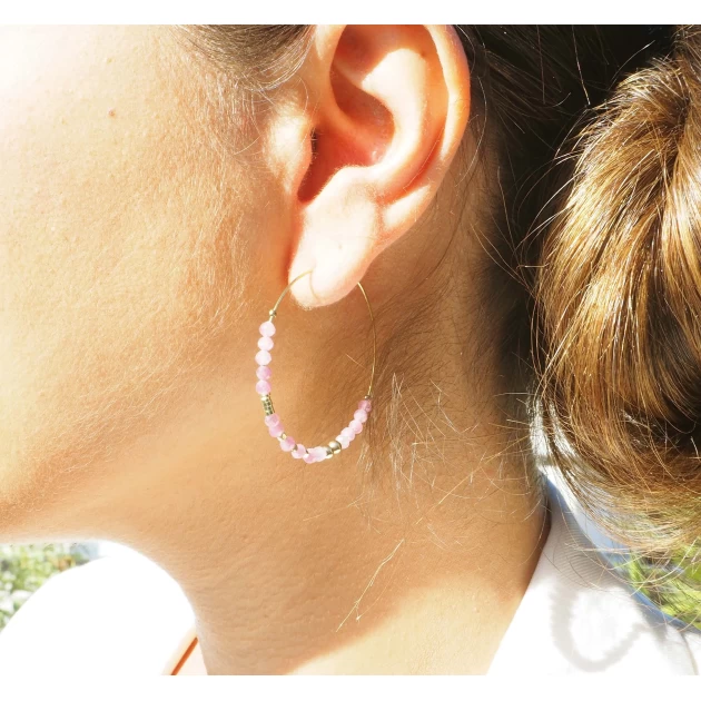 Boucles d'oreilles créoles lapis lazuli acier - Zag Bijoux